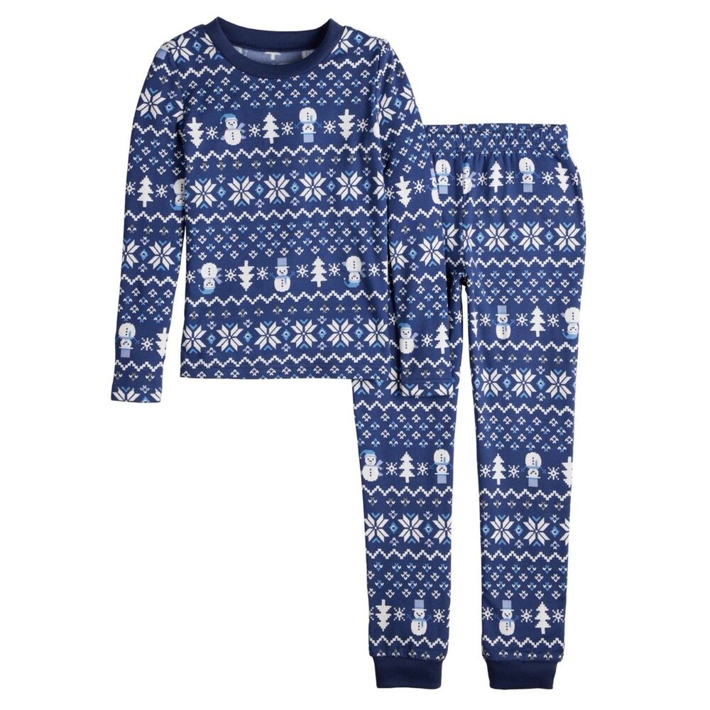 Jammies For Your Families 14 Boys Girls Winter Fairisle Blue Christmas NWT
